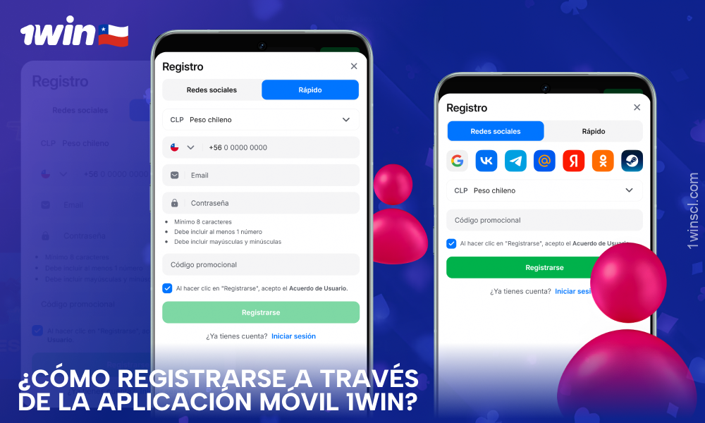 Puede registrarse en 1Win a través de la aplicación móvil seleccionando el método de registro, introduciendo sus datos y confirmando los términos y condiciones